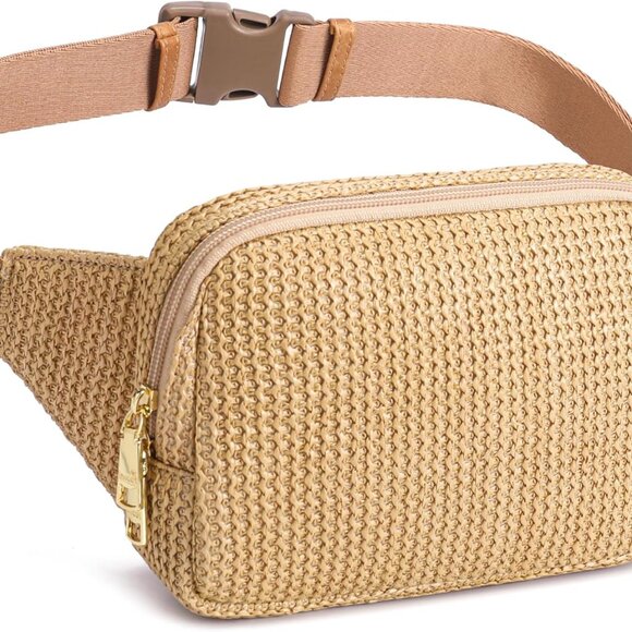 Other - Khaki RFID Blocking Straw Summer Fanny Pack with Adjustable Strap for Women